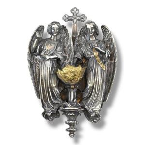 Acquasantiera In Bronzo Argentato e Dorato - Italia XIX Secolo